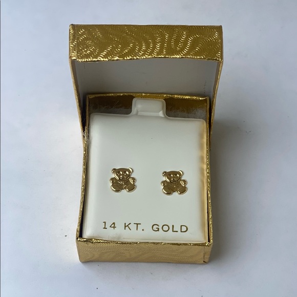 Teddy Bear Stud Earrings 14K Yellow Gold - Picture 4 of 4